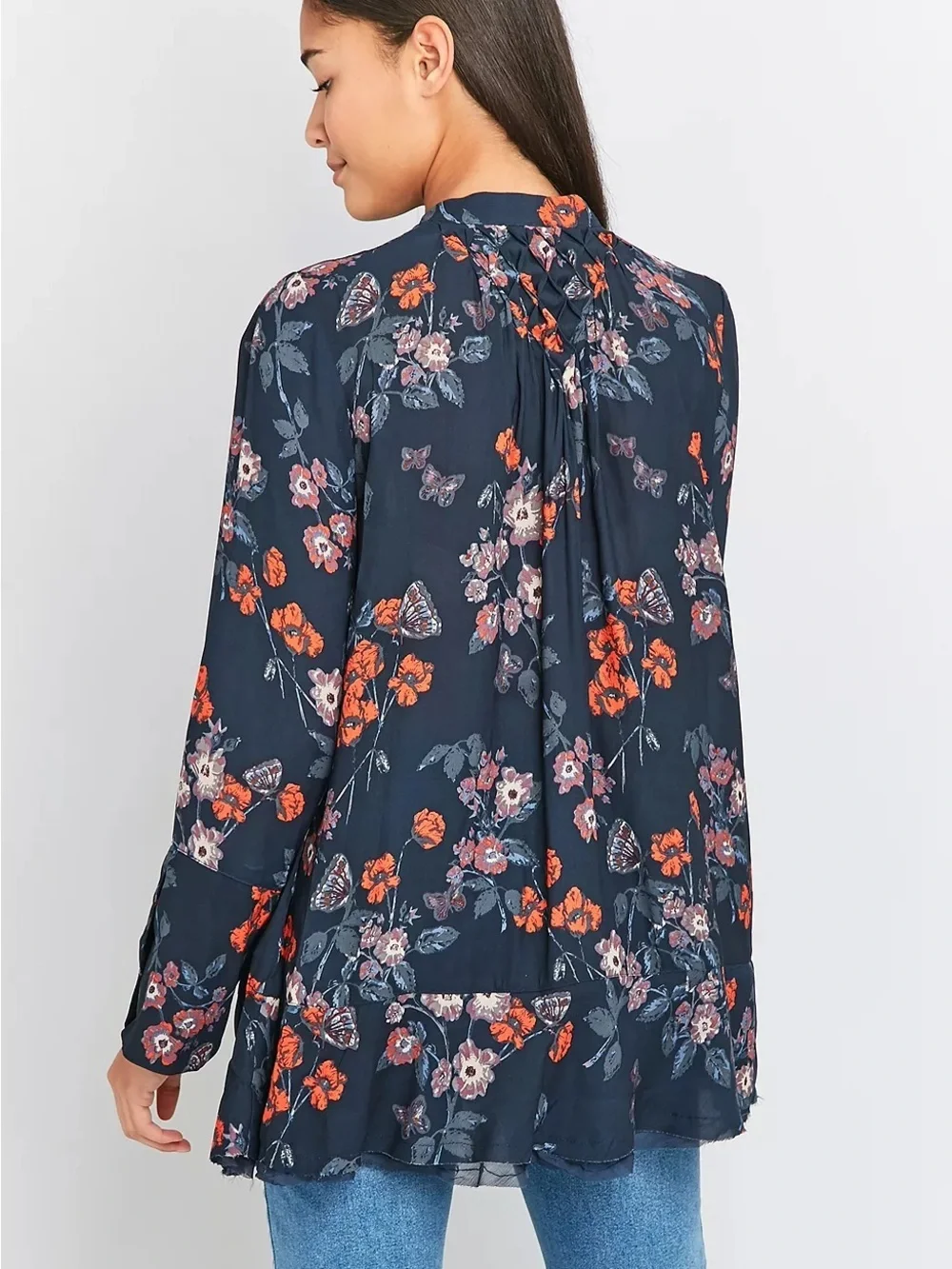 Free People So Fine Floral Smocked Crepe Top - Sz Large